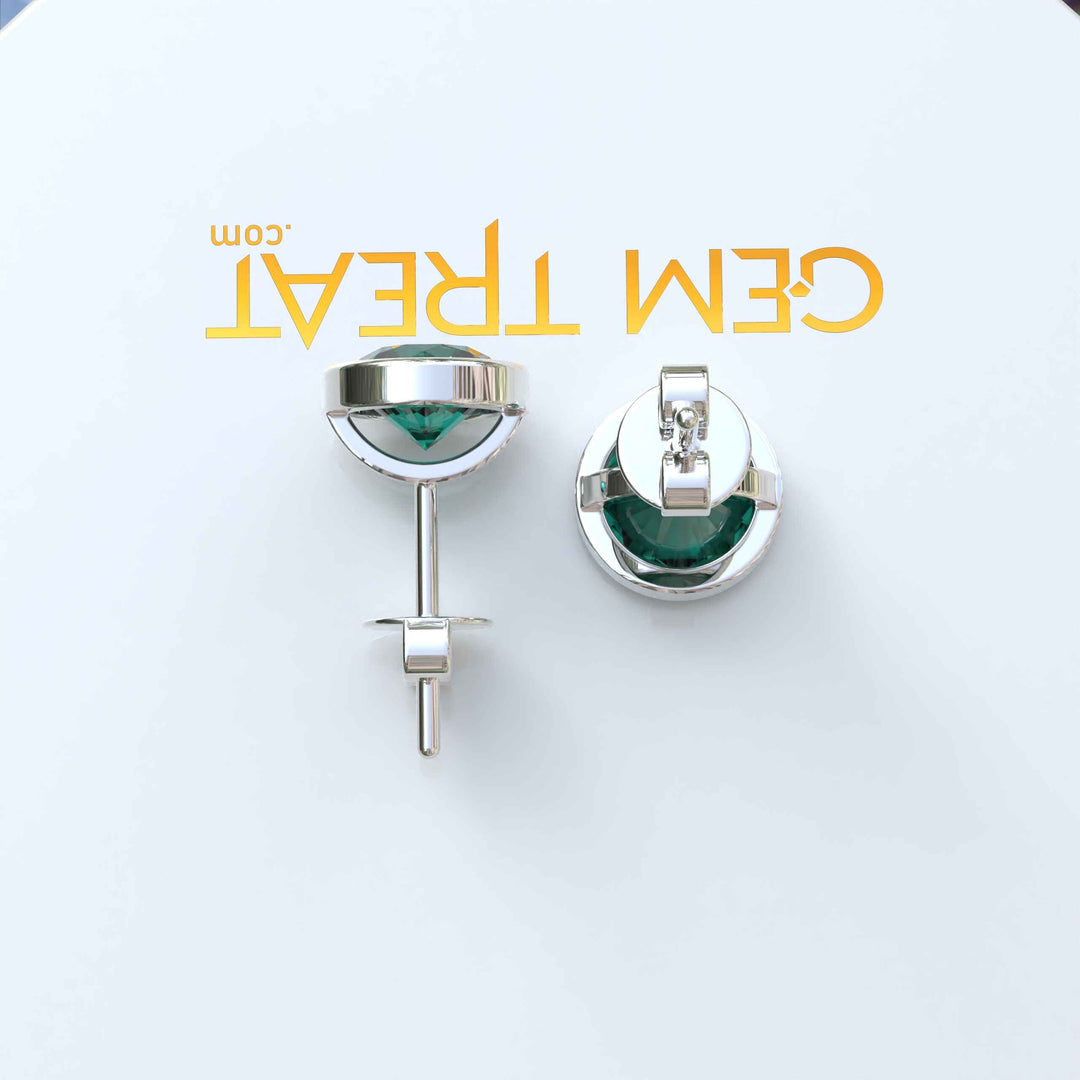 Verdant Sparkle: Bezel-Set Round Green Emerald Stud Earrings