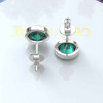 Load image into Gallery viewer, Verdant Sparkle: Bezel-Set Round Green Emerald Stud Earrings
