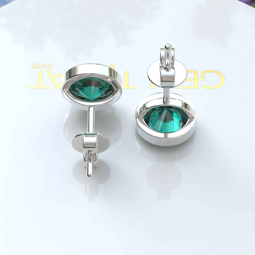 Verdant Sparkle: Bezel-Set Round Green Emerald Stud Earrings