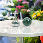 Load image into Gallery viewer, Verdant Sparkle: Bezel-Set Round Green Emerald Stud Earrings
