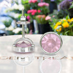 Load image into Gallery viewer, Gentle Radiance: Classic Round Rose Quartz Earrings in Bezel Setting.
