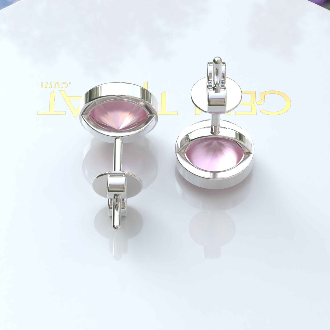 Gentle Radiance: Classic Round Rose Quartz Earrings in Bezel Setting.