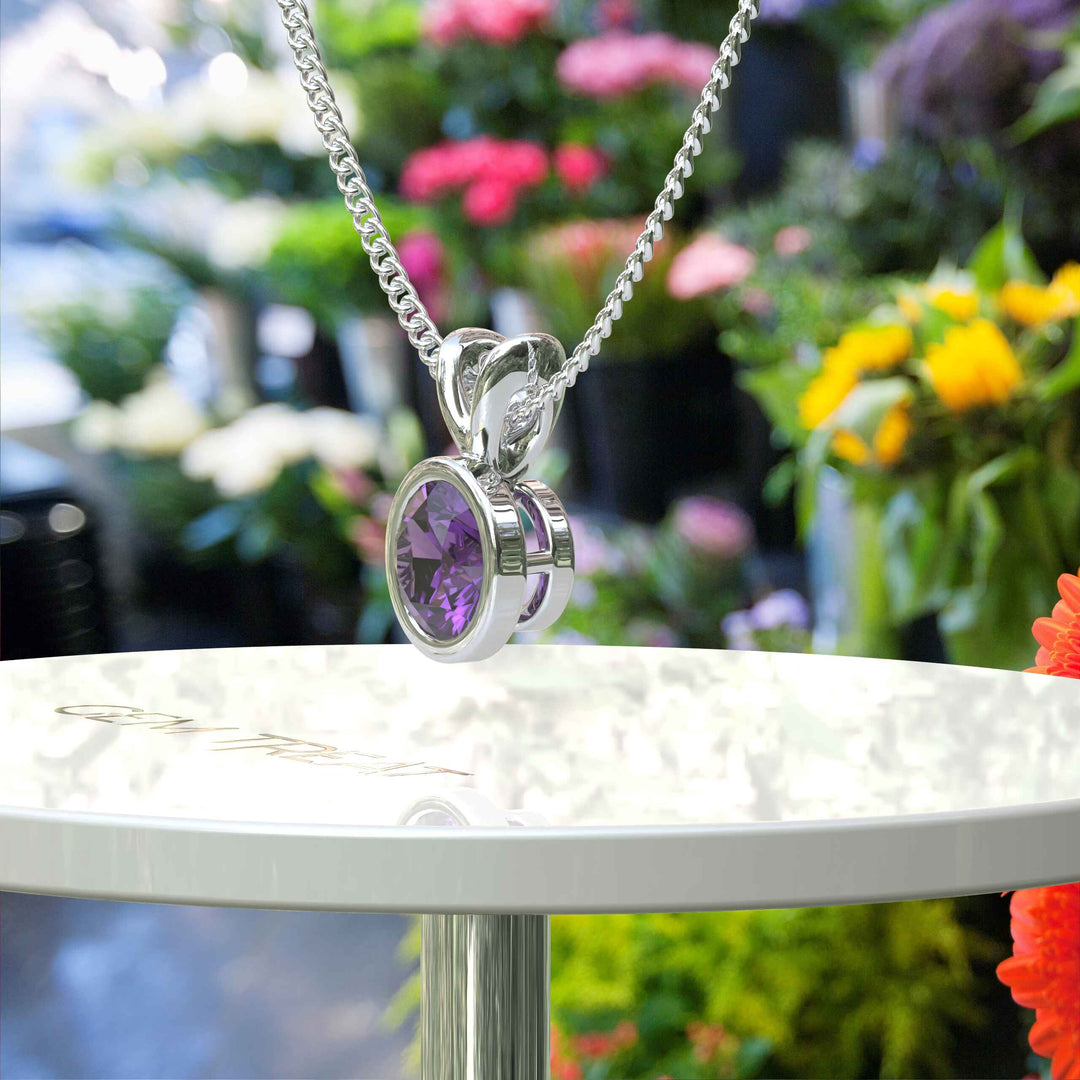 Timeless Elegance: Round Amethyst Solitaire Pendant Necklace in Classic Style