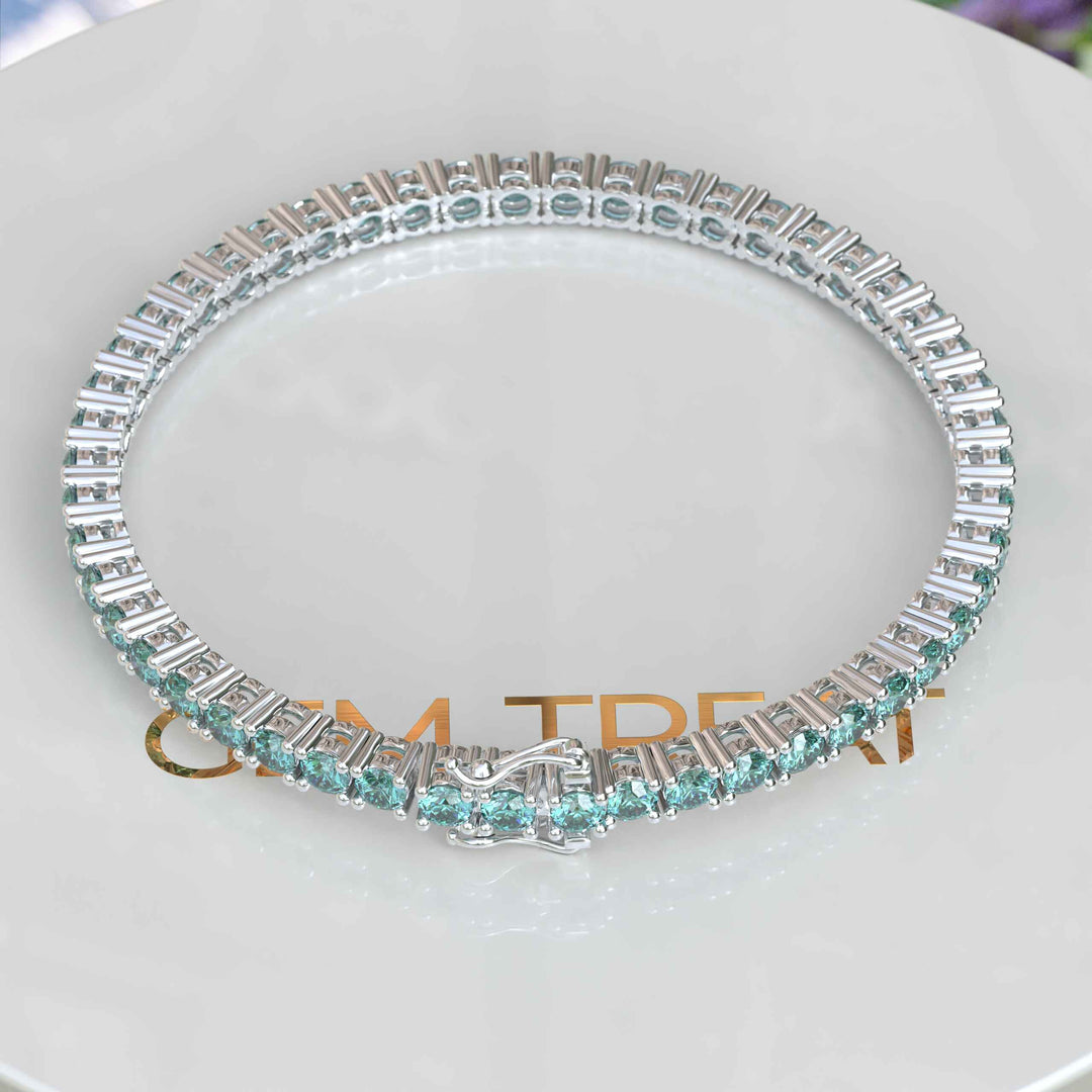 8.0ct 3.5mm Cyan Blue Moissanite Tennis Bracelet, A Gem of Celestial Calm