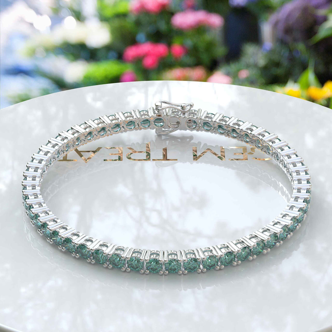 8.0ct 3.5mm Cyan Blue Moissanite Tennis Bracelet, A Gem of Celestial Calm