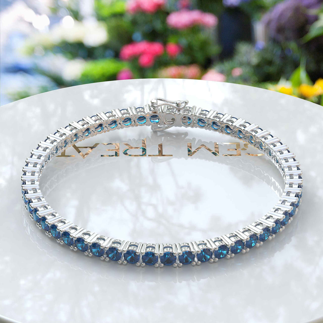 Ocean's Sparkle: 8.0ct London Blue Topaz Tennis Bracelet with 3.5mm Gems