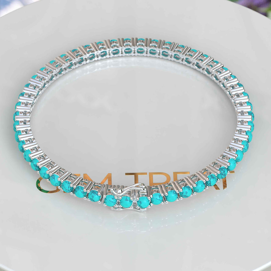 Chic Elegance 3.5mm 8.0ct Turquoise Tennis Bracelet Showcased in Silver Setting