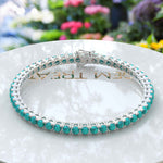 Load image into Gallery viewer, Chic Elegance 3.5mm 8.0ct Turquoise Tennis Bracelet Showcased in Silver Setting
