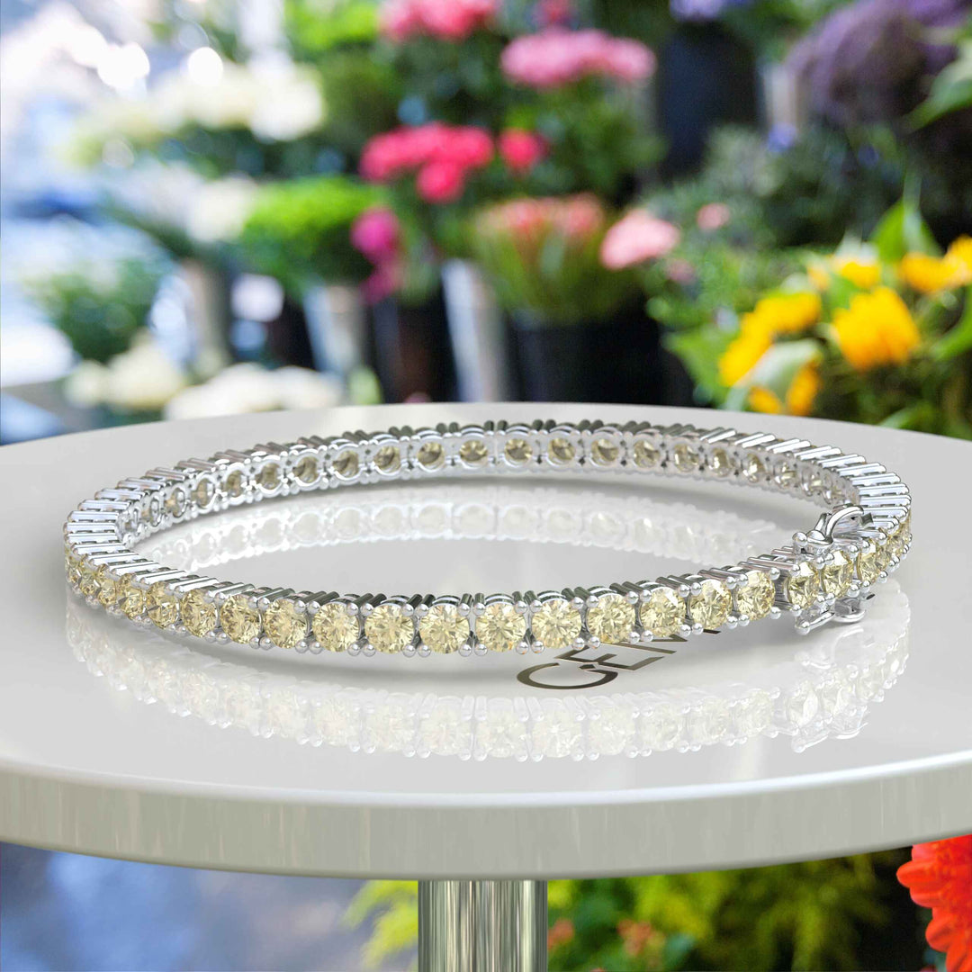 3.5mm Round, 8.0ct Yellow Moissanite Tennis Bracelet - A Burst of Sunshine