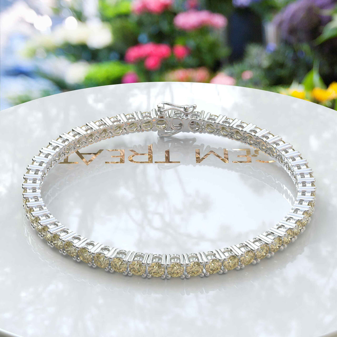 3.5mm Round, 8.0ct Yellow Moissanite Tennis Bracelet - A Burst of Sunshine