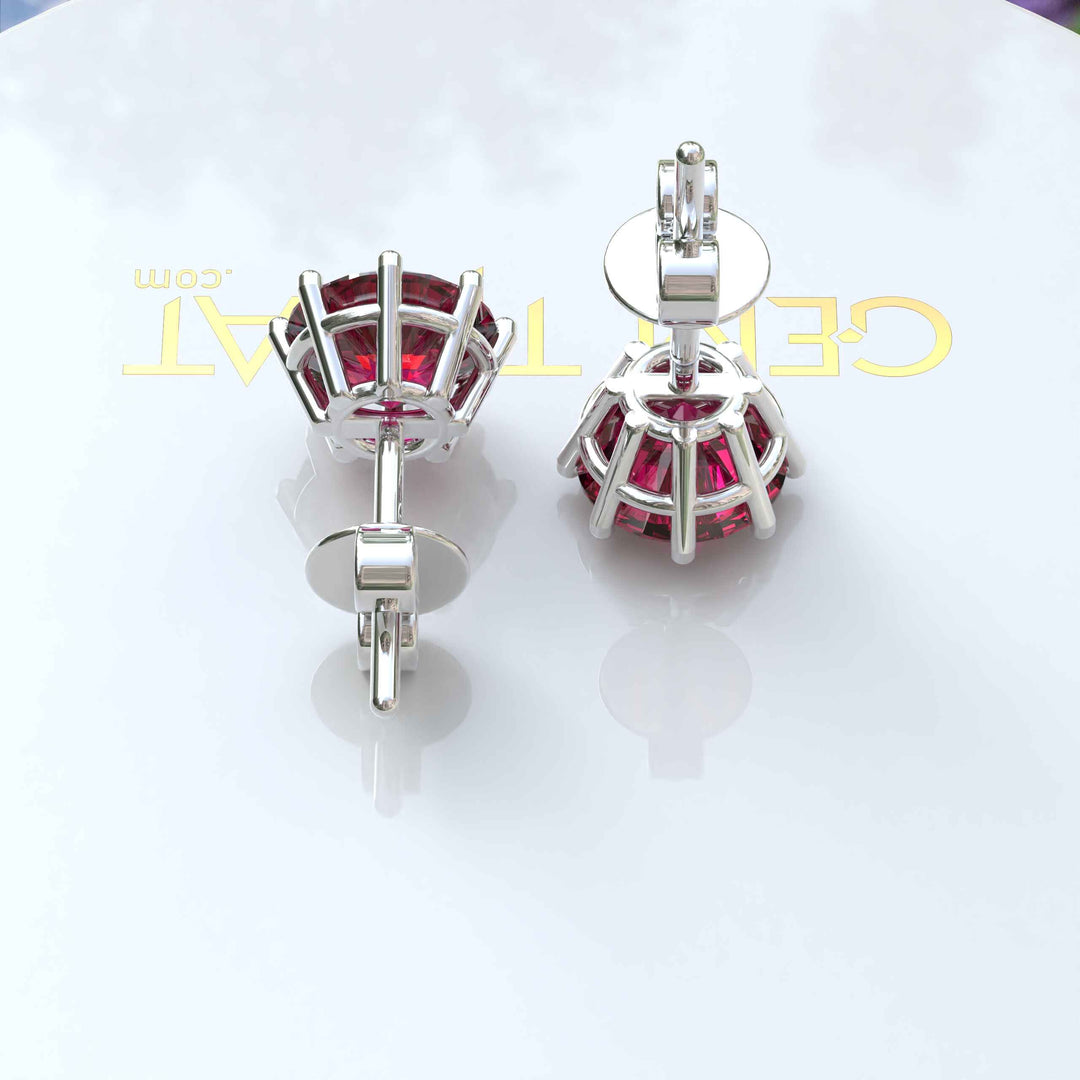 Eternal Flame: Classic Round Ruby Stud Earrings for Timeless Elegance.