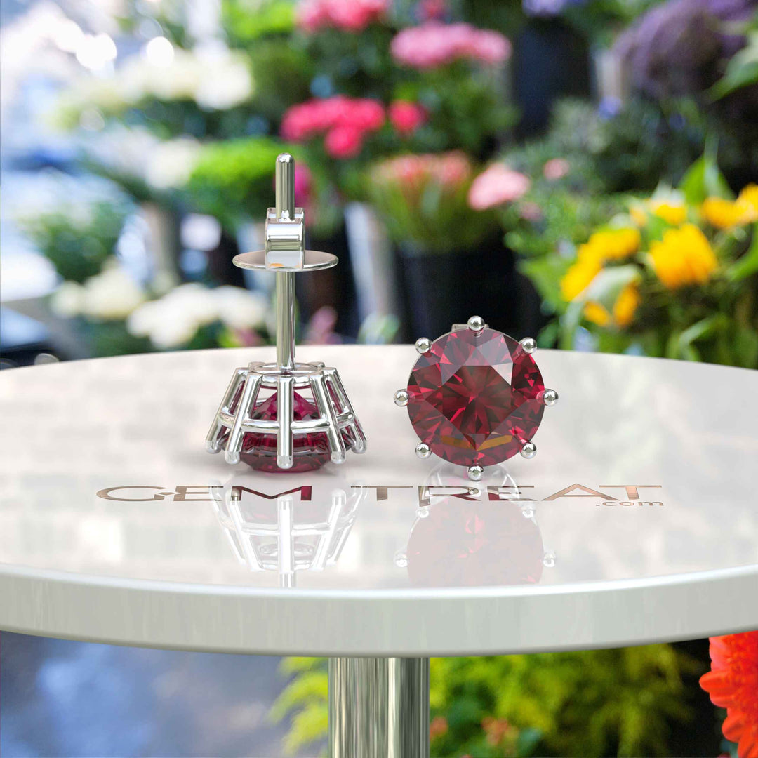 Eternal Flame: Classic Round Ruby Stud Earrings for Timeless Elegance.