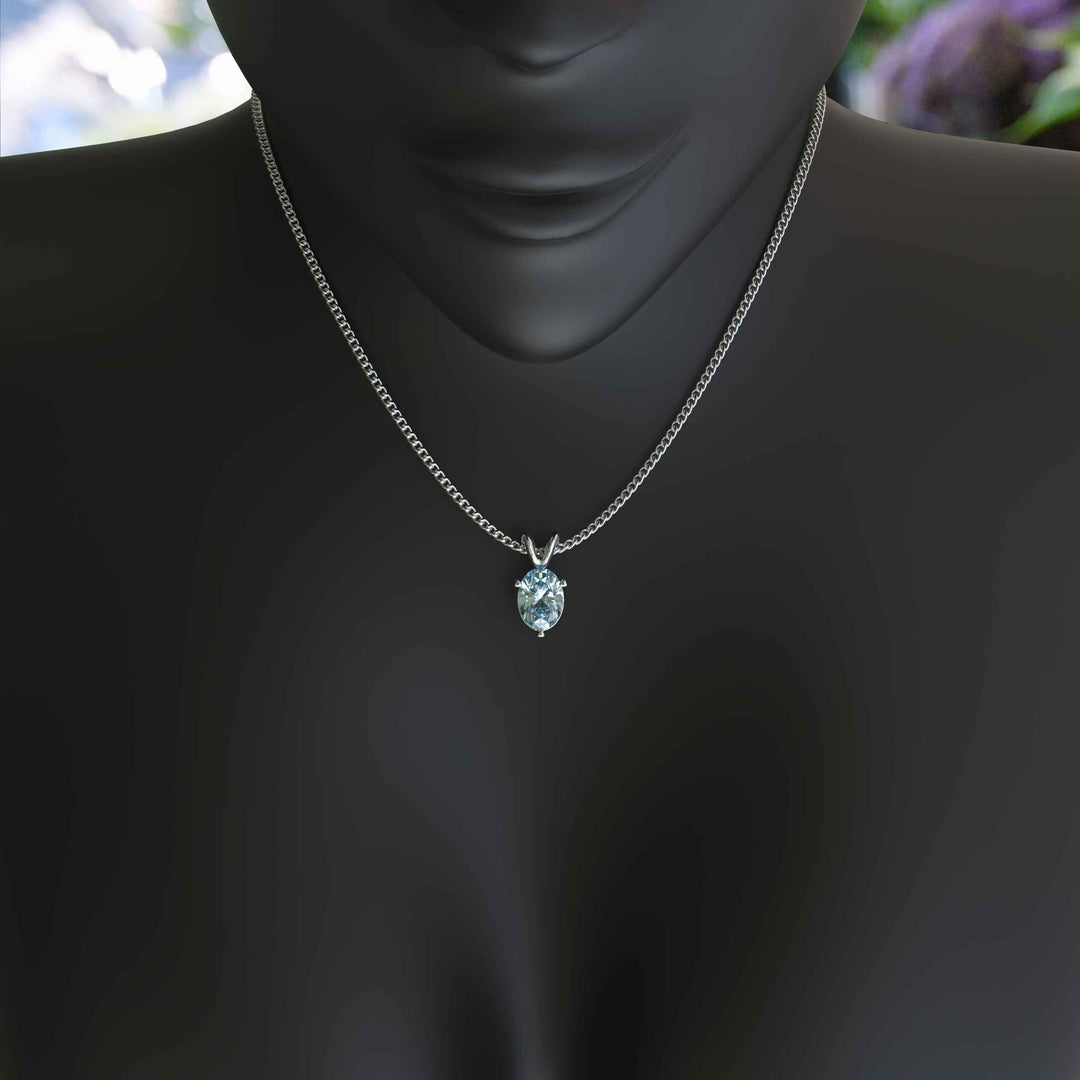 Graceful Waters: Classic Solitaire Oval Aquamarine Pendant Necklace