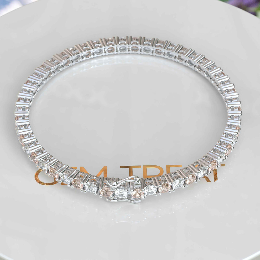 Sunset Hues: Round Morganite Stone Tennis Bracelet for Everyday Elegance