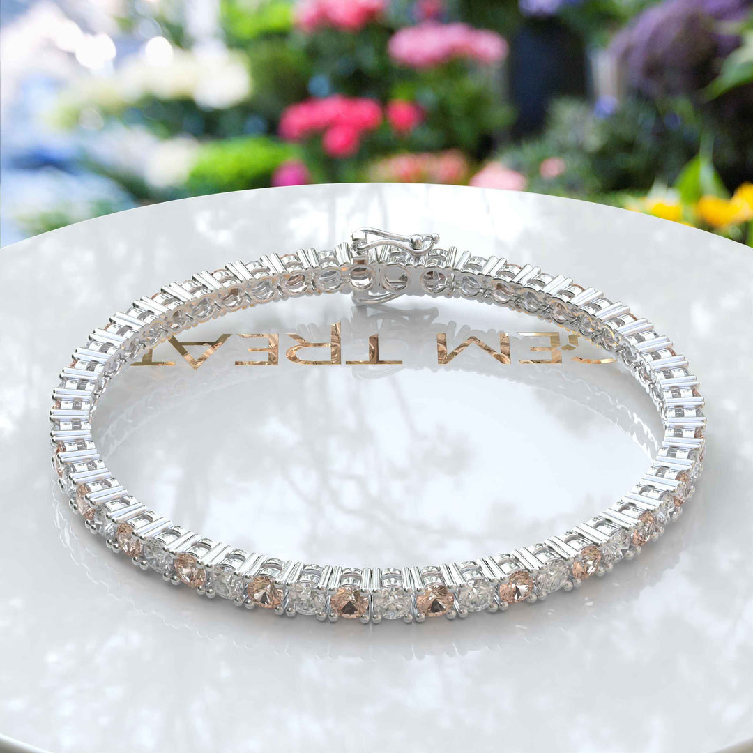 Sunset Hues: Round Morganite Stone Tennis Bracelet for Everyday Elegance