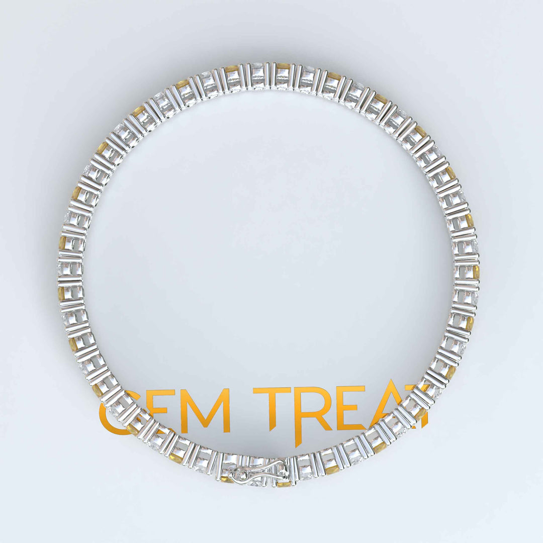 3.5mm Round Yellow Sapphire Tennis Bracelet Featuring Alternating White Moissanite