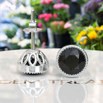 Load image into Gallery viewer, Midnight Muse: Round Black Onyx Bezel Set Stud Earrings with Filigree Halo.
