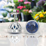 Load image into Gallery viewer, Nautical Stars: London Blue Bezel Stud Earrings with Milgrain Halo.
