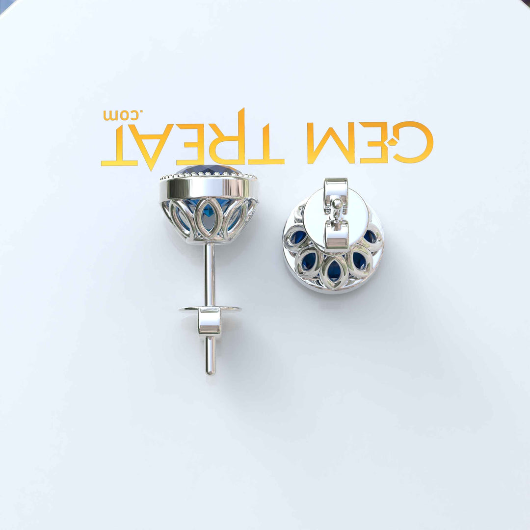 Nautical Stars: London Blue Bezel Stud Earrings with Milgrain Halo.