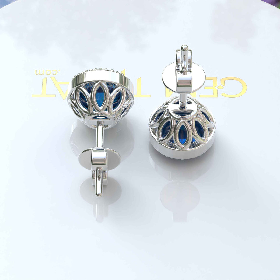 Nautical Stars: London Blue Bezel Stud Earrings with Milgrain Halo.