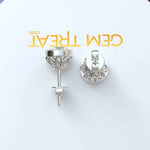 Load image into Gallery viewer, Glistening Gala: Round White Moissanite Stud Earrings with Milgrain Halo.
