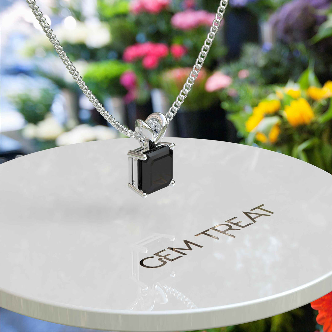 Discover Luxury with Asscher Cut Black Onyx Solitaire Pendant Necklace Elegance