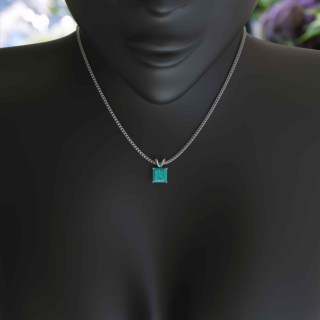 Mystic Allure: Asscher Cut Turquoise Solitaire Pendant Necklace, A Coastal Gemstone Oasis