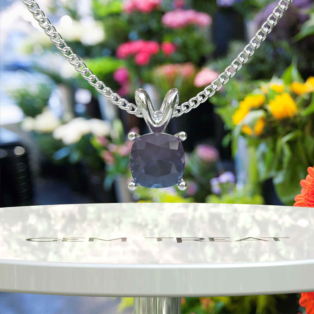 Cushion Cut Alexandrite Shines Brightly in Our Unmatched Solitaire Pendant Necklace Range