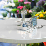 Load image into Gallery viewer, Crystal Clear Beauty: Stud Earrings Featuring Princess Cut Aquamarine in Bezel Design
