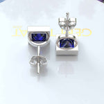 Load image into Gallery viewer, Earrings of Royalty: Bezel-Encased Princess Cut Blue Sapphire Studs.
