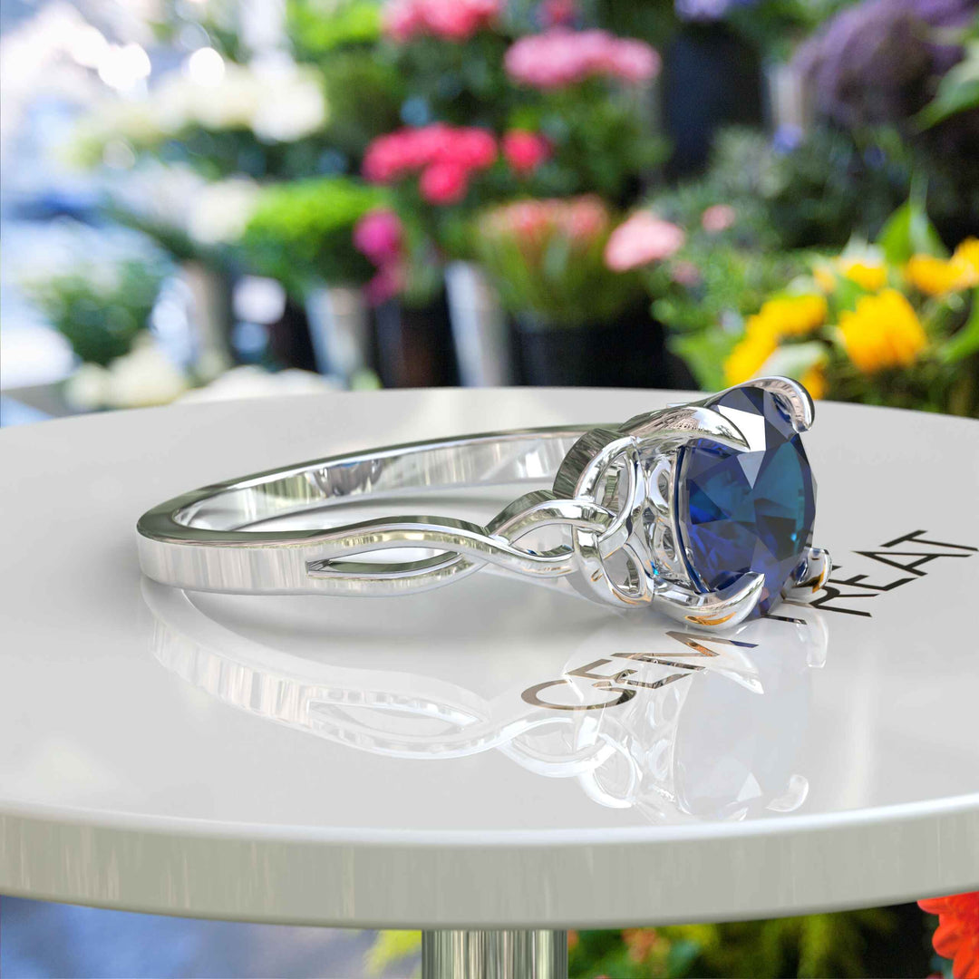 Dive into Timeless Beauty: Round London Blue Topaz Celtic Solitaire Ring's Enigmatic Charm