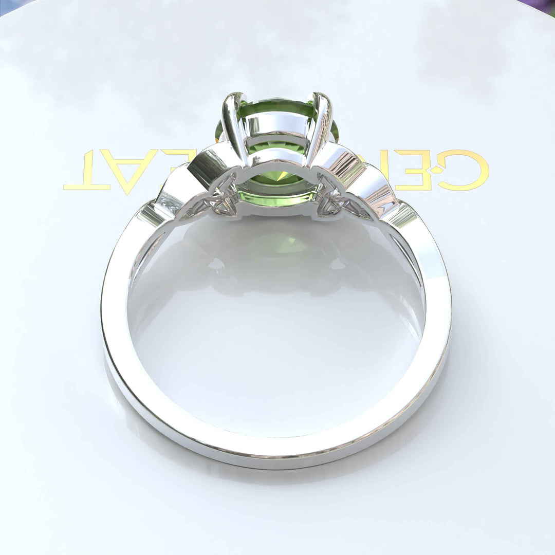 Green Gem Enigma: Round Peridot Solitaire in Celtic Silver Setting