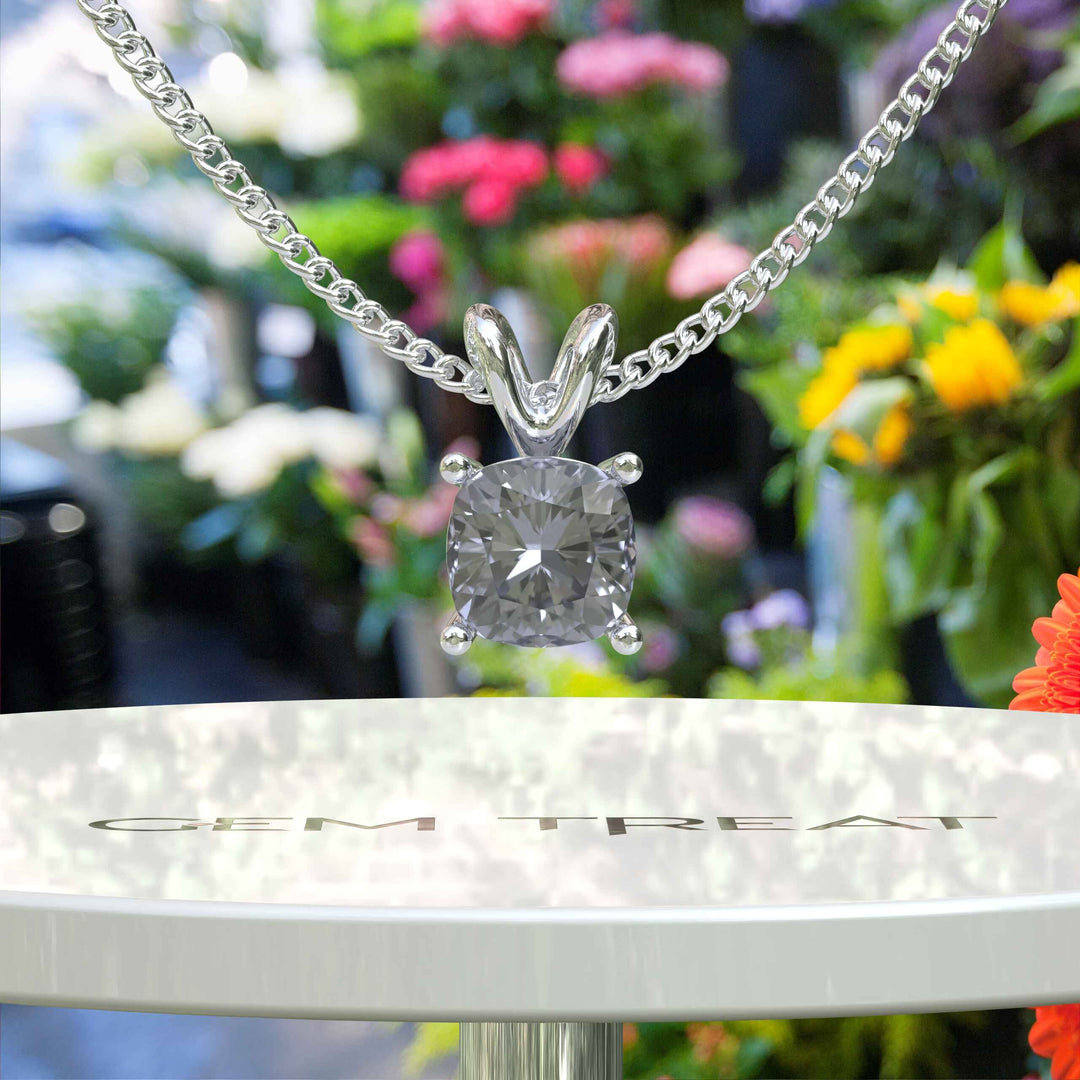 Lustrous Cushion Cut Gray Moissanite Pendant Necklace, A Touch of Glamour