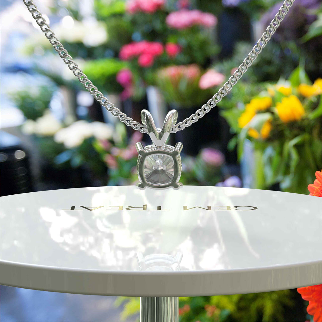 Crystal Clarity: Cushion Cut White Moissanite Solitaire Pendant Necklace, Mirror to the Soul