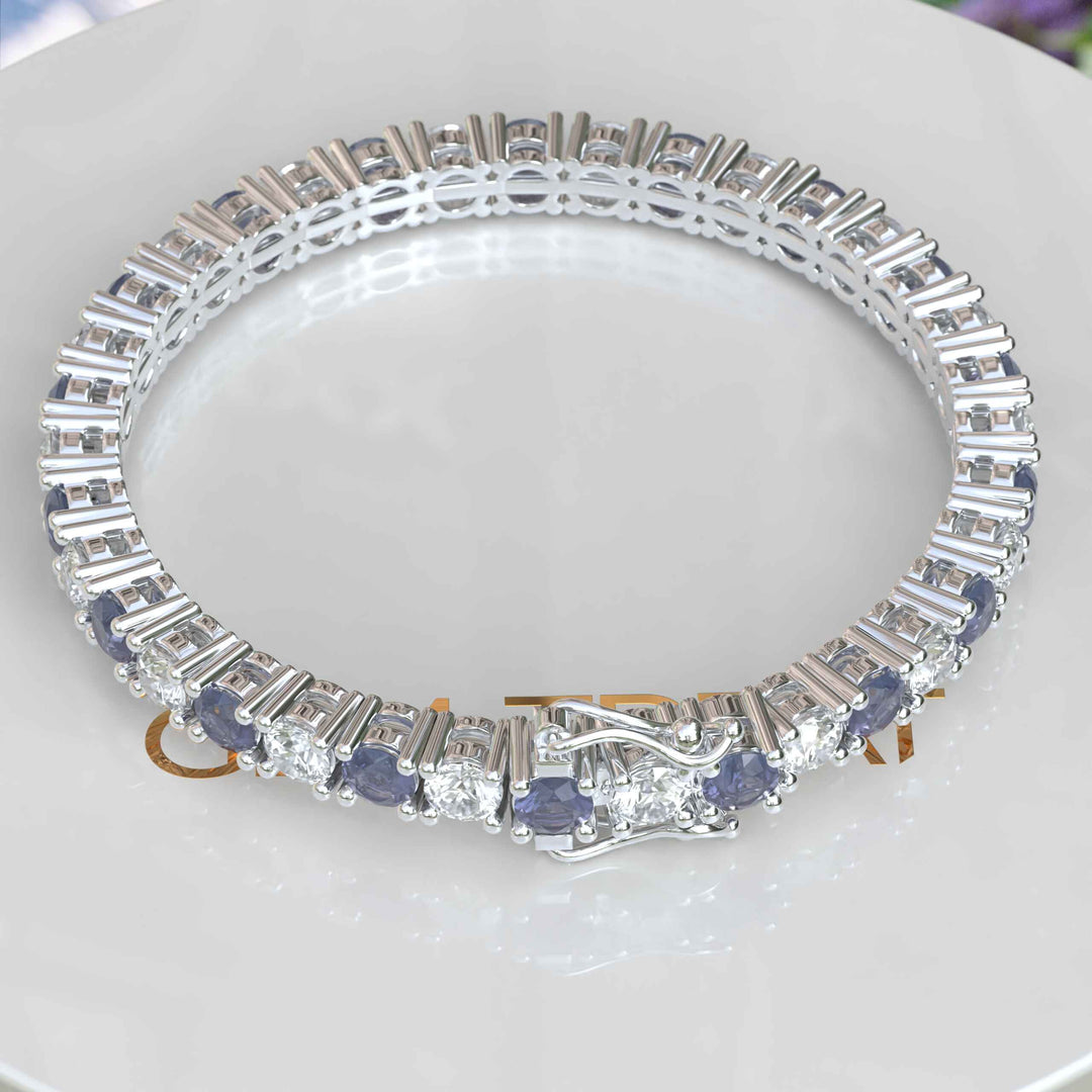 Dazzling 5.0mm Alexandrite Tennis Bracelet Adorned with White Moissanite Gems