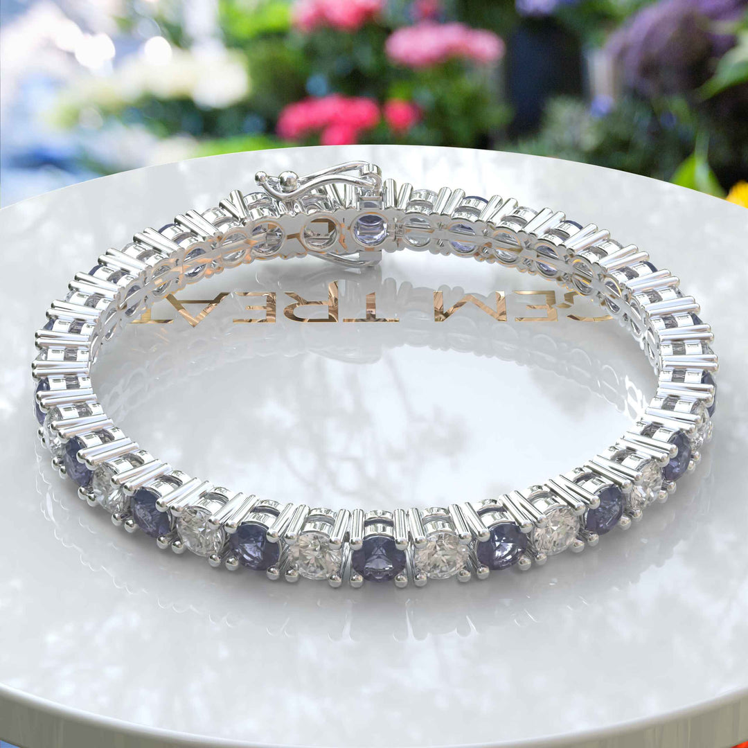 Dazzling 5.0mm Alexandrite Tennis Bracelet Adorned with White Moissanite Gems