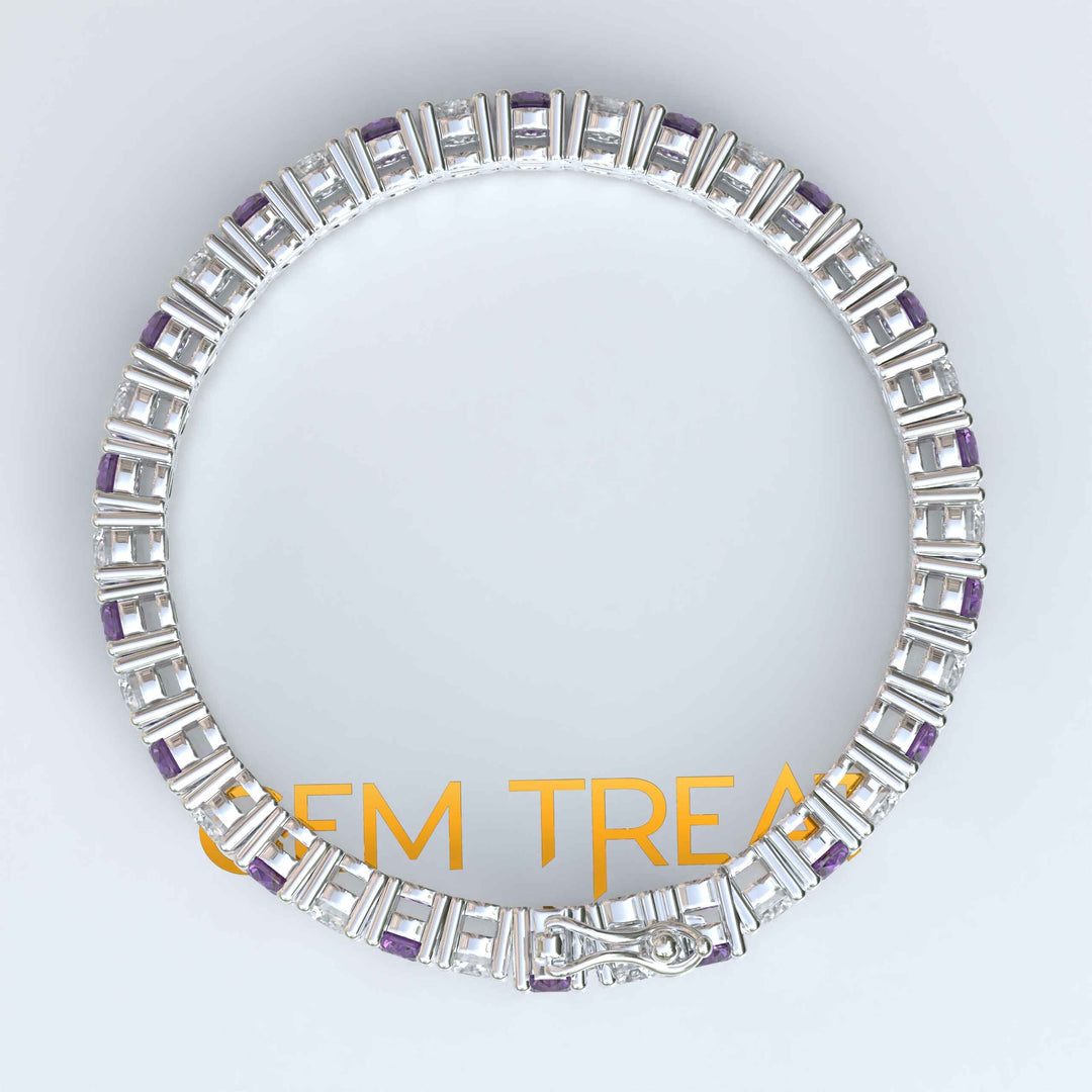 Purple Majesty: 5.0mm Round Amethyst Tennis Bracelet Adorned with Alternating Moissanites