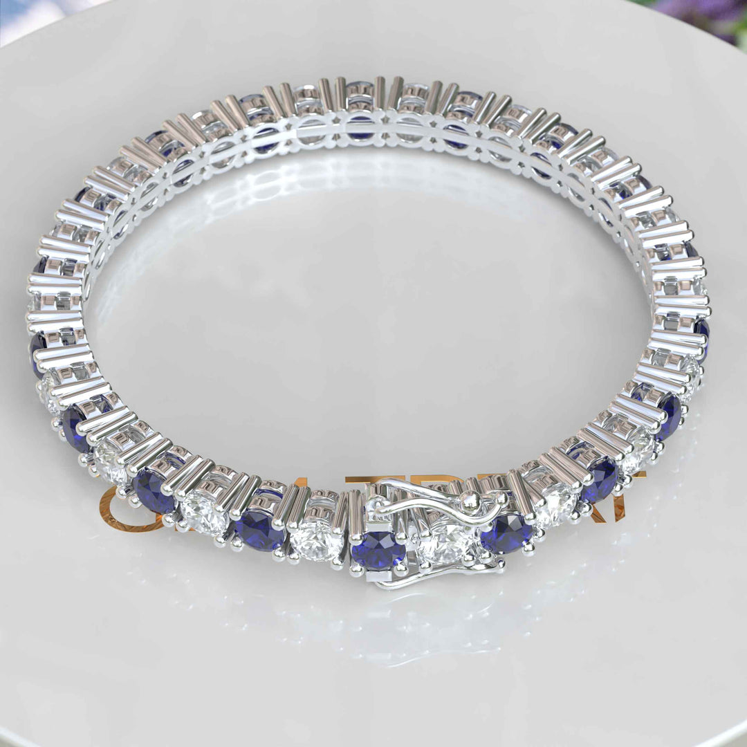 Sapphire Elegance: 5.0mm Alternating Blue Sapphire & Moissanite Tennis Bracelet