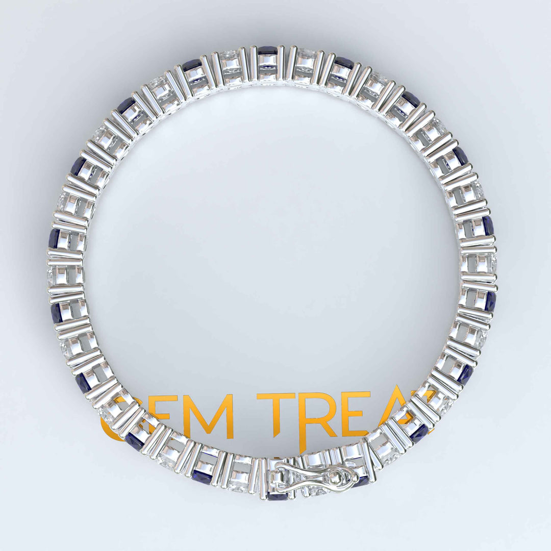 Sapphire Elegance: 5.0mm Alternating Blue Sapphire & Moissanite Tennis Bracelet