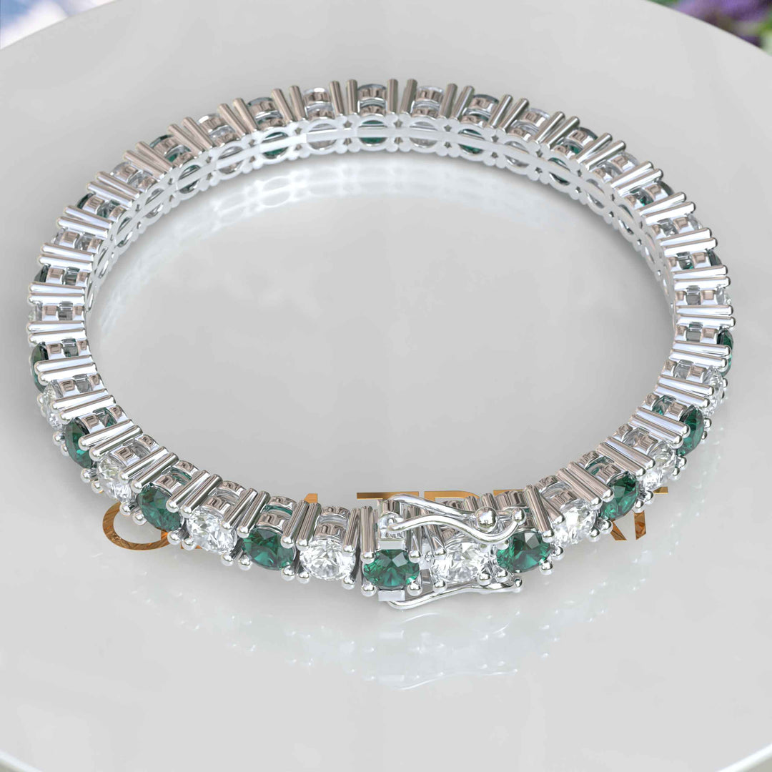 Jewel Harmony, Alternating 5.0mm Green Emerald and Moissanite Tennis Bracelet