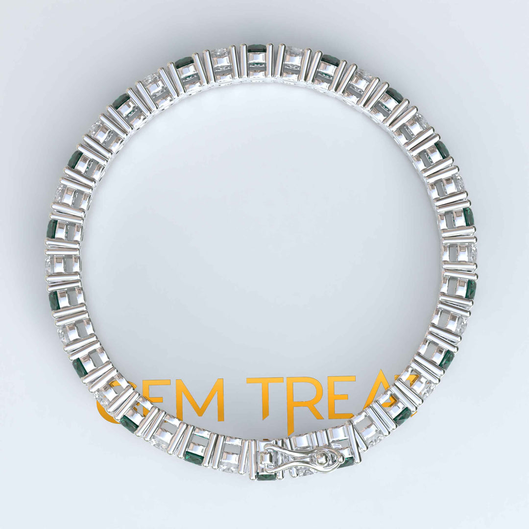 Jewel Harmony, Alternating 5.0mm Green Emerald and Moissanite Tennis Bracelet