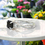 Load image into Gallery viewer, Dark Gem Allure: Emerald Cut 1.5ct Black Onyx Silver Ring with Artfully Twisted Shank
