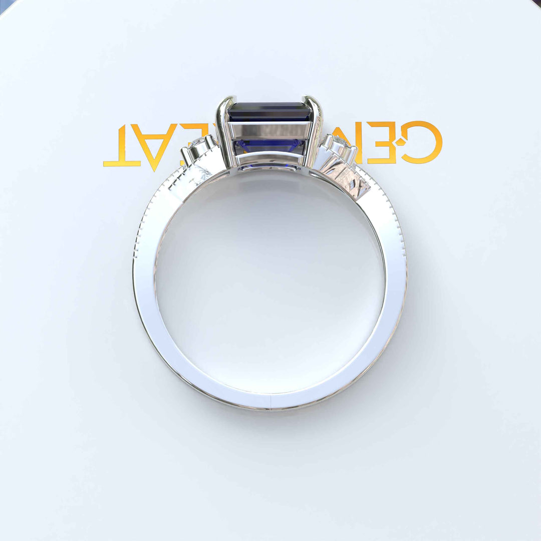 Enchanting Emerald Cut Blue Sapphire Ring - Twisted Band of Love