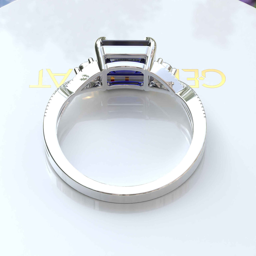 Enchanting Emerald Cut Blue Sapphire Ring - Twisted Band of Love