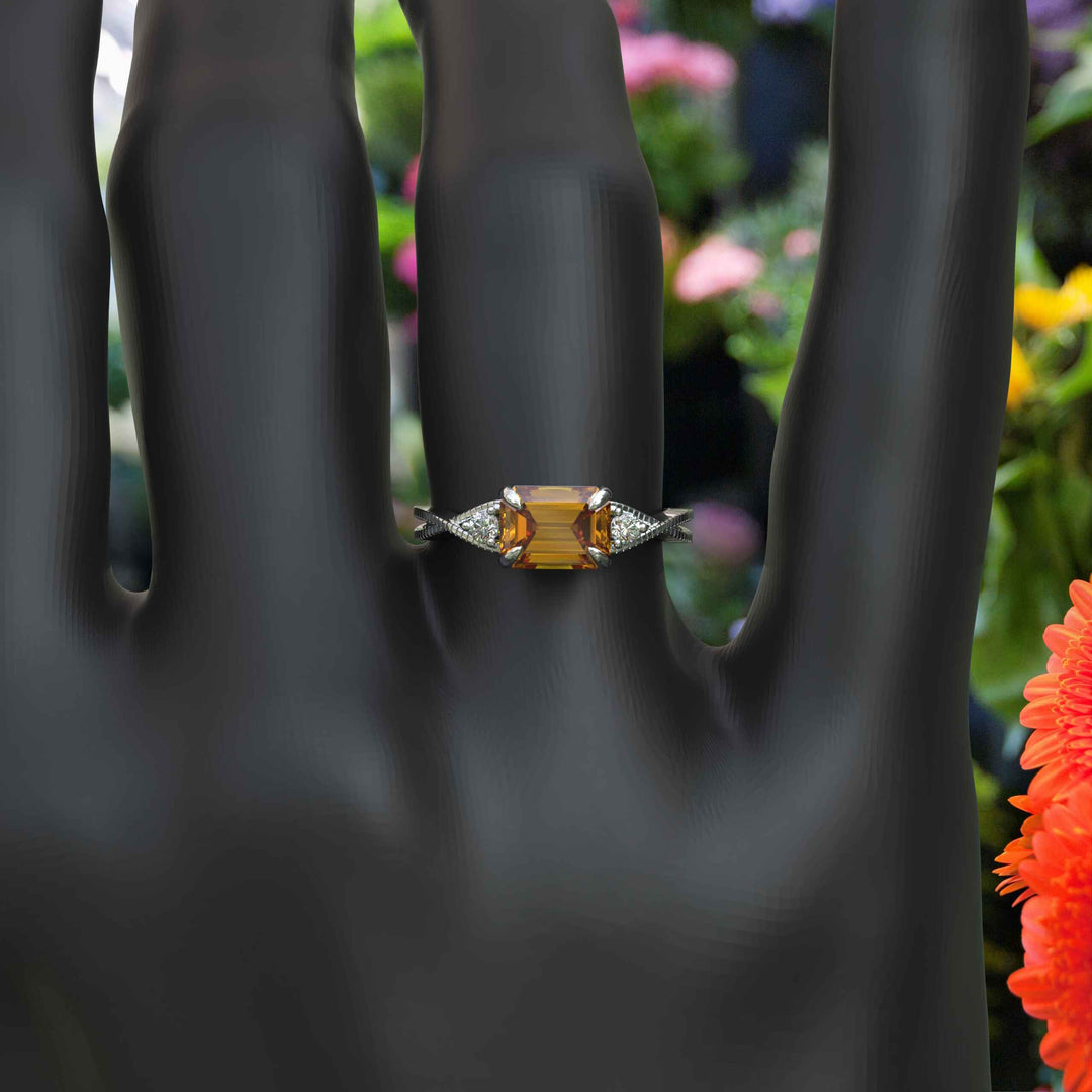 Sunny Elegance & Graceful Swirls: Emerald Cut Citrine Ring with Signature Twisted Shank