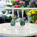 Load image into Gallery viewer, Forest Elegance: Moss Agate Drop Earrings, Pear Cut with Moissanite Accents.
