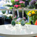 Load image into Gallery viewer, Forest Elegance: Moss Agate Drop Earrings, Pear Cut with Moissanite Accents.
