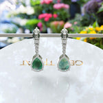 Load image into Gallery viewer, Forest Elegance: Moss Agate Drop Earrings, Pear Cut with Moissanite Accents.
