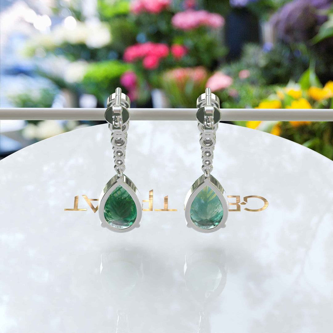 Forest Elegance: Moss Agate Drop Earrings, Pear Cut with Moissanite Accents.