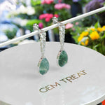 Load image into Gallery viewer, Forest Elegance: Moss Agate Drop Earrings, Pear Cut with Moissanite Accents.
